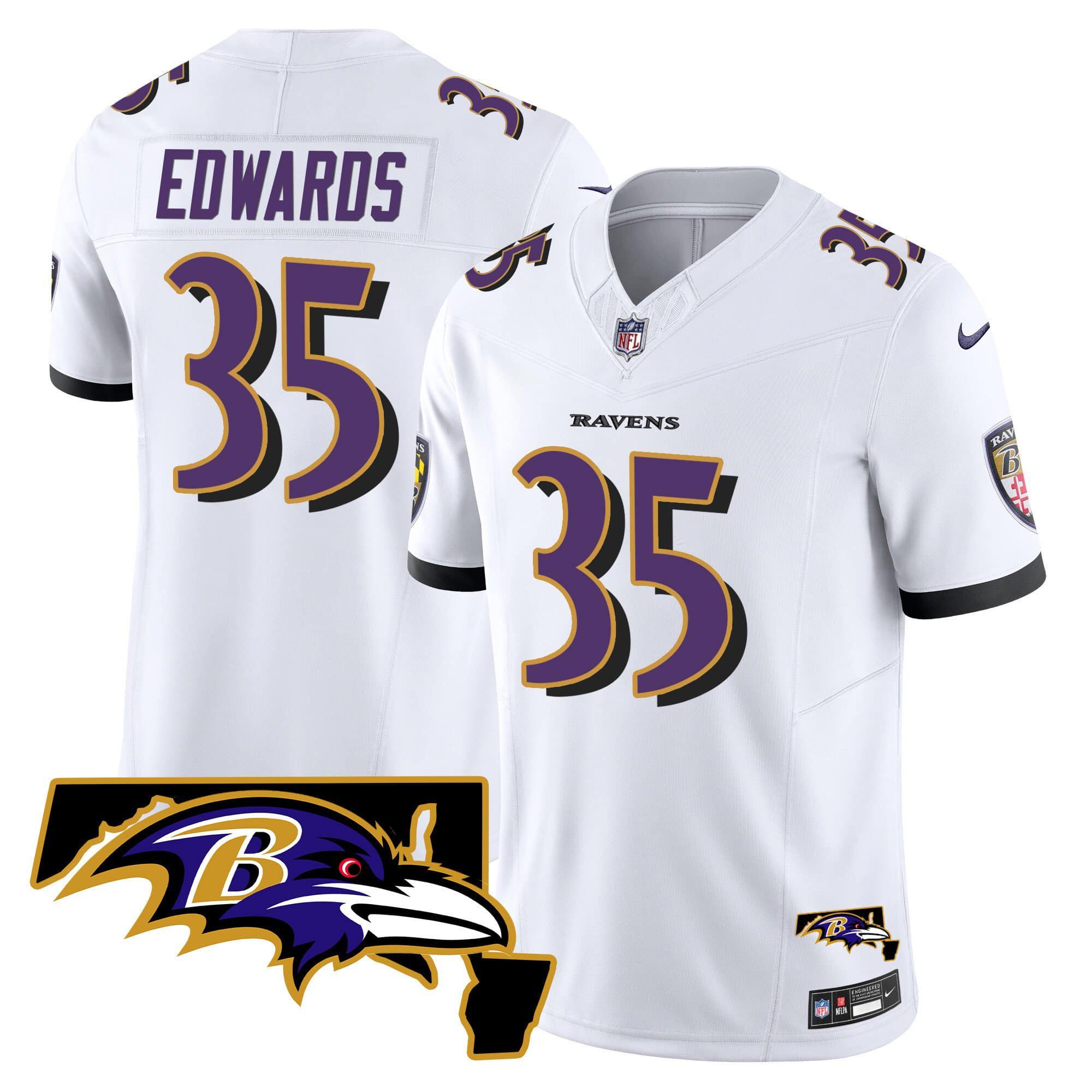 Men Baltimore Ravens #35 Edwards White 2024 Nike Maryland Patch Vapor Limited NFL Jersey->indianapolis colts->NFL Jersey